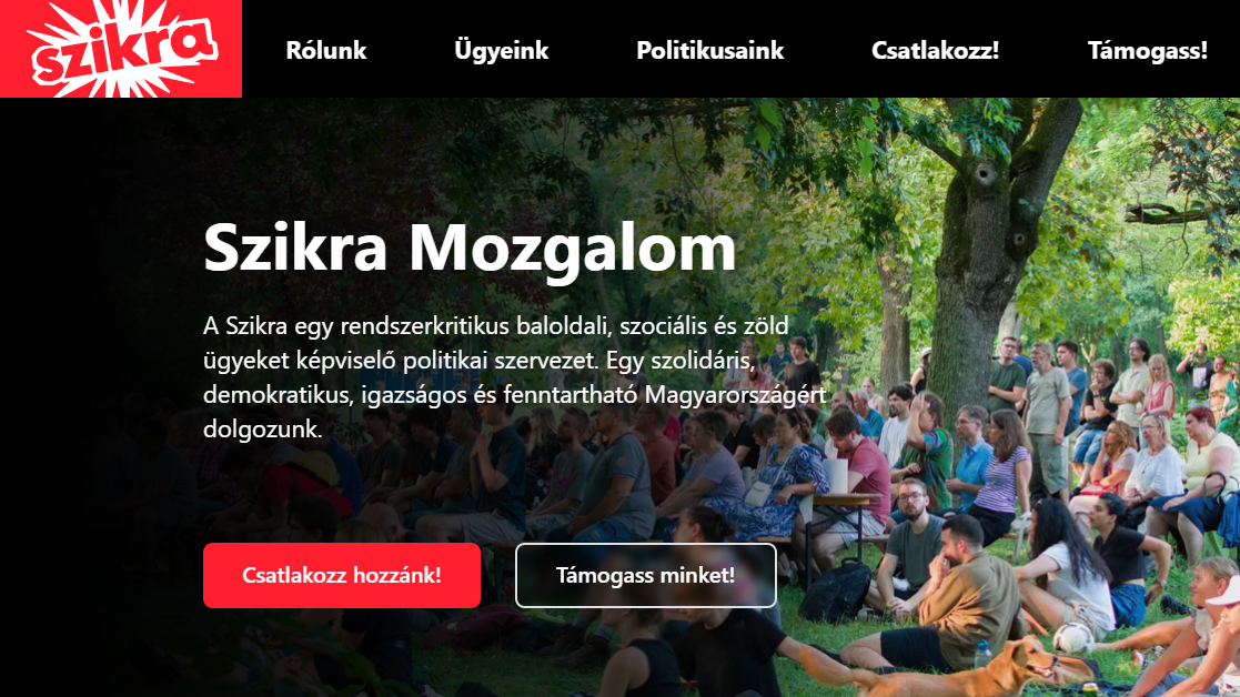 A screenshot of the Szikra website